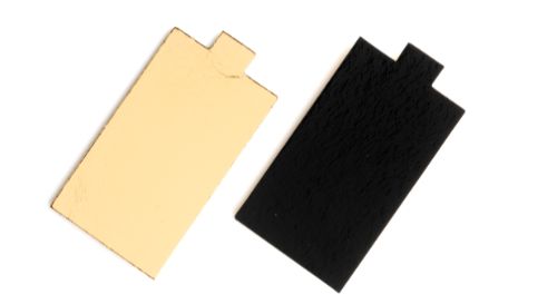 Bakelseunderlägg med tunga, guld/svart, 95x56 mm (200 st)