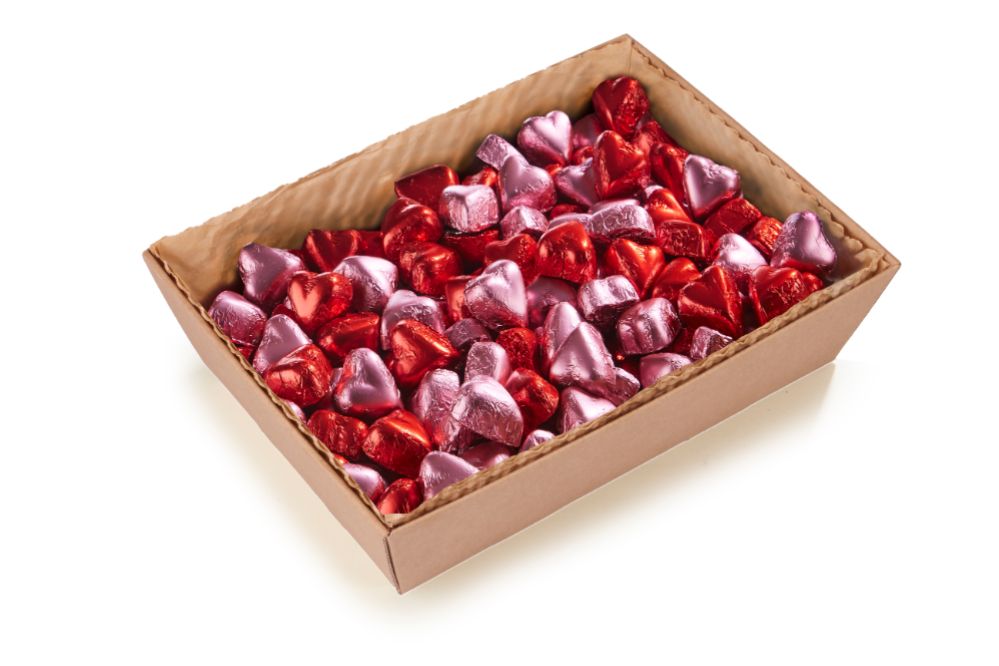 Pralin, hjärta i folie, hasselnötspraliné, 2500 g
