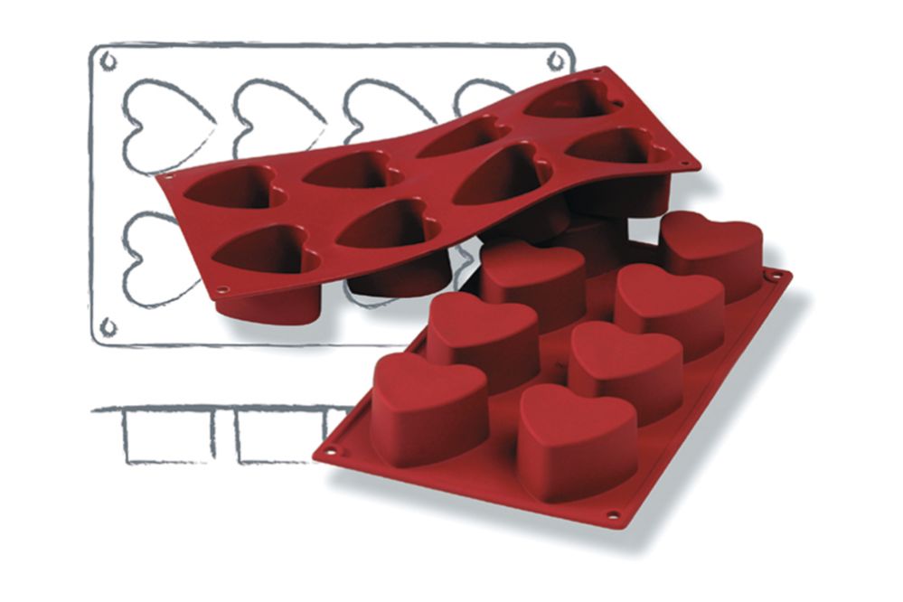 Bakformar i silikon, Hjärta, 8 x 90 m