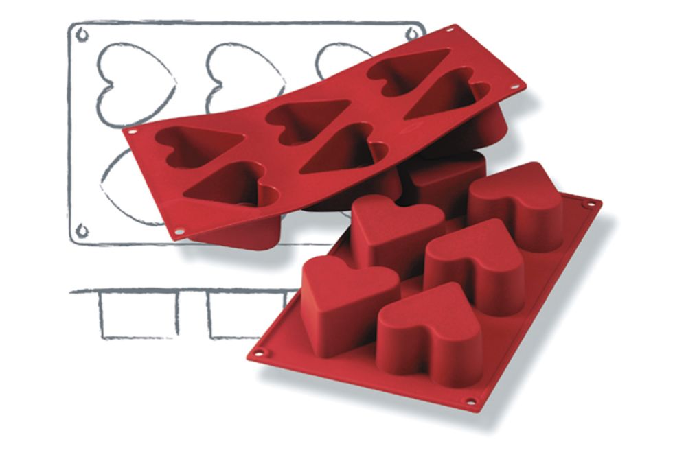 Bakformar i silikon, Hjärta, 6 x 130 ml
