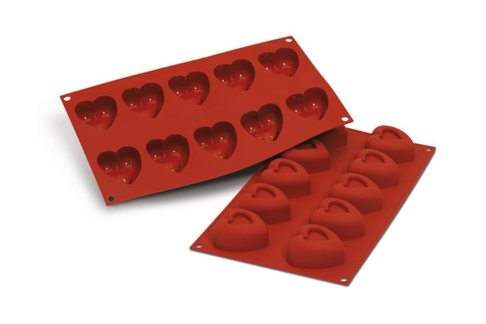 Bakformar i silikon, Hjärta “Passion”, 10 x 45 ml