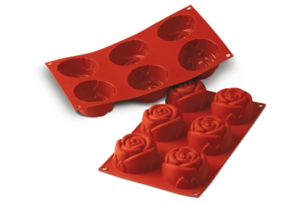 Bakformar i silikon, Ros, 6 x 115 ml