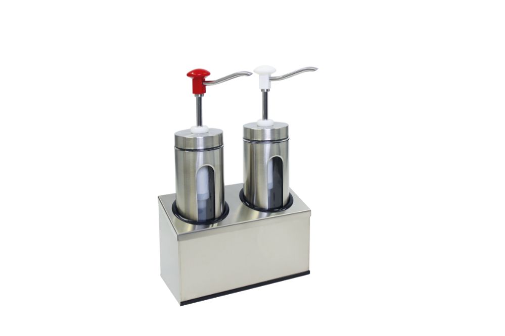 Pumpdispenser med glasfönster, 2 x 2,0 l -  293 x 147 x 465 mm