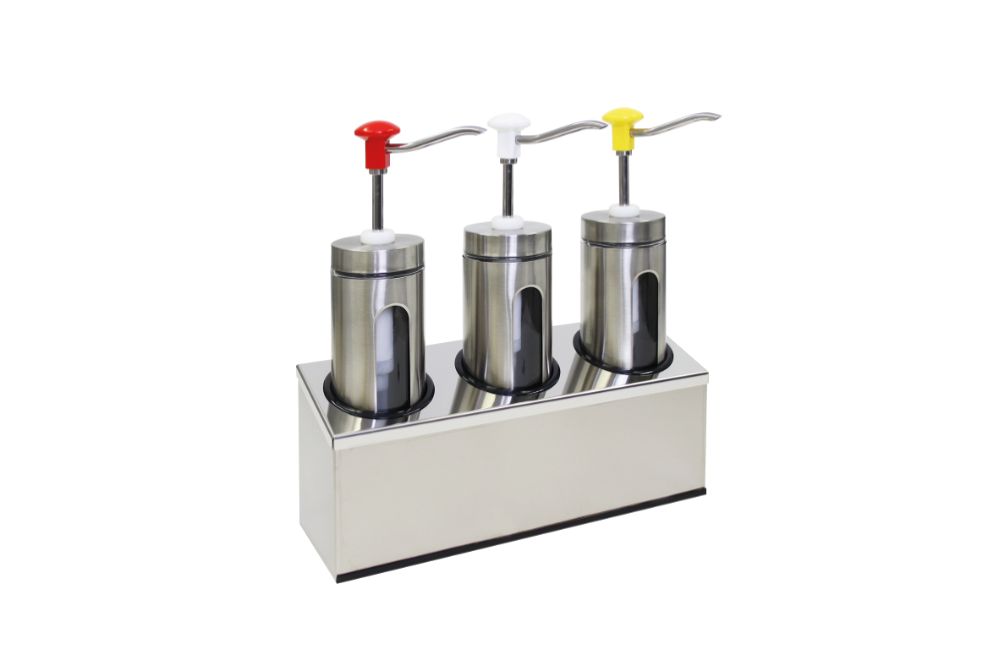 Pumpdispenser med glasfönster, 3 x 2,0 l  -  443 x 147 x 465 mm