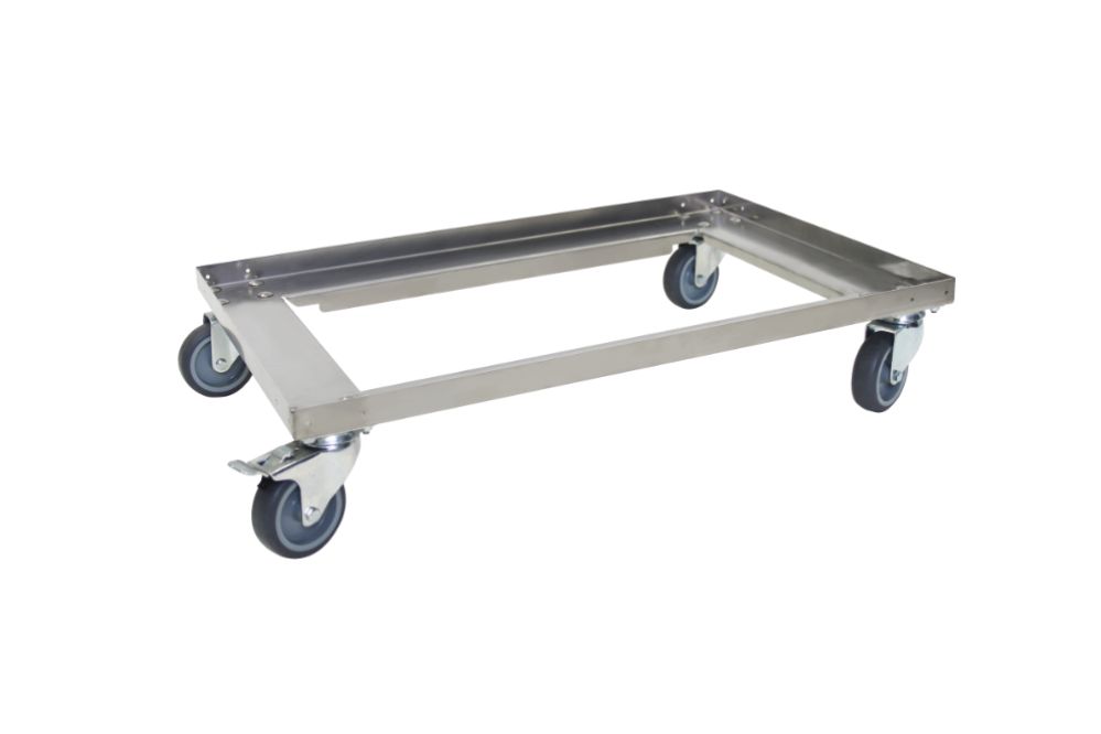 Vagn, edelstahl, 620 x 420 mm, med 4 hjul