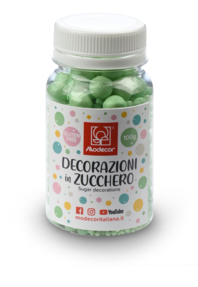 Sockerpärlor, grön, mixad storlek 3-10 mm (100 g)