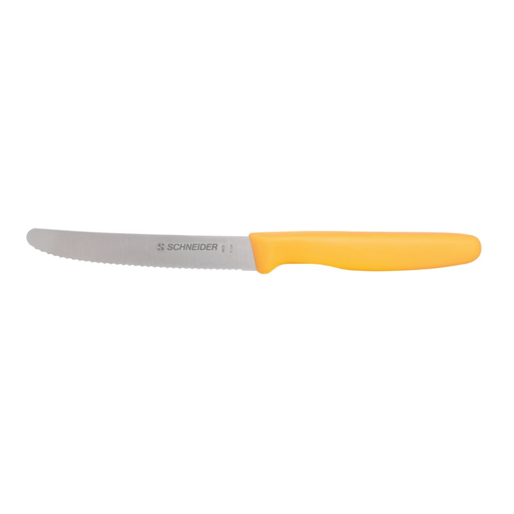 Universalkniv – vågig egg, gul, 110 mm