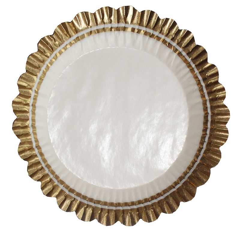 Pappersform, Barbara, pergamyn, vit med guldkant, d: 75 mm, h: 20 mm (1 000 st)
