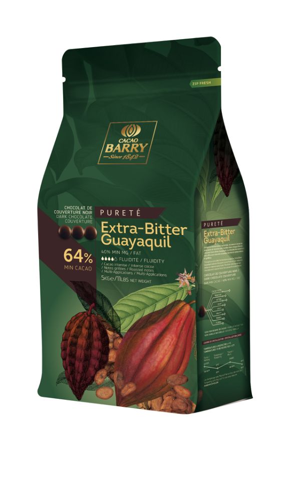 Cacao Barry, Extra-Bitter Guayaquil 64 %, mörk choklad, pellets (5 kg)