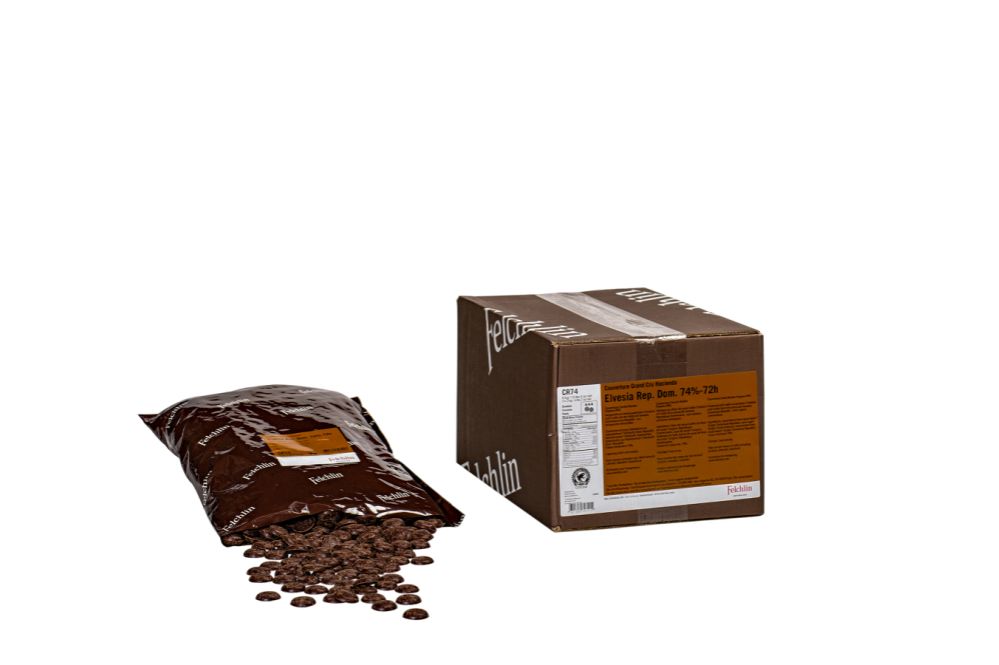 Felchlin, Elvesia Dominikanska rep. 74 %, 72h, ekologisk mörk choklad, Rondo (2 kg)