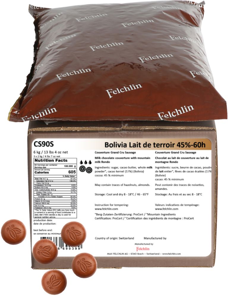 Felchlin, Bolivia 45 %, 60 h, mjölkchoklad, Rondo (2 kg)