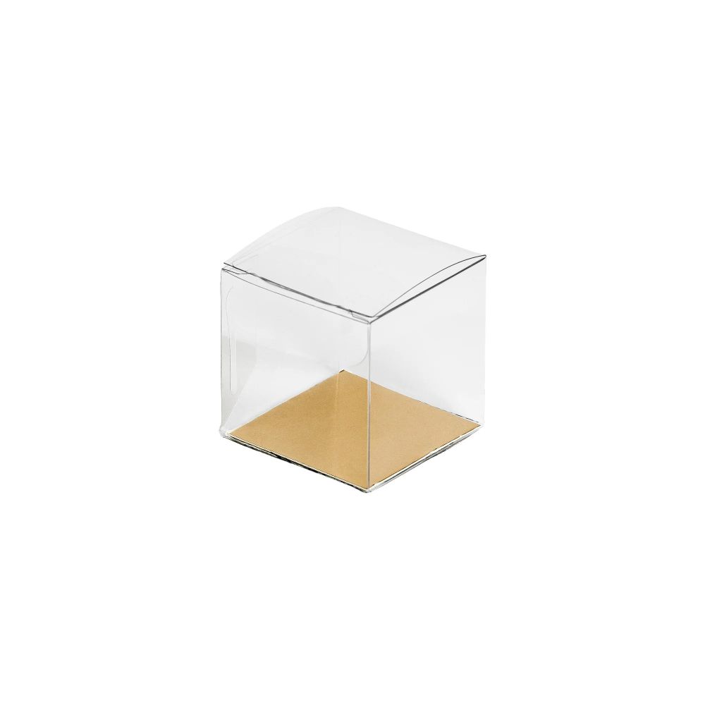 Transparent ask med guldskiva, kub, 45x45x45 mm (50 st)