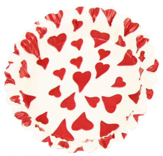 Pappersform, Heart, pergamyn, vit med röda hjärtan, d: 75 mm, h: 20 mm (1 000 st)