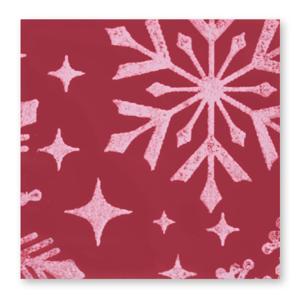 Chokladdekor, snöflingor mot röd bakgrund, 28x28 mm (200 st)