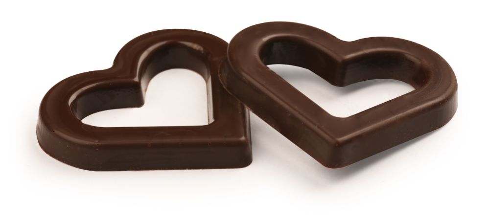 Chokladdekor, hjärta, mörk choklad, 34x30 mm (72 st)