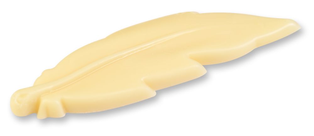 Chokladdekor, fjäder, vit choklad, 63x20 mm (64 st)
