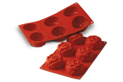 Bakformar i silikon, Ros, 6 x 115 ml