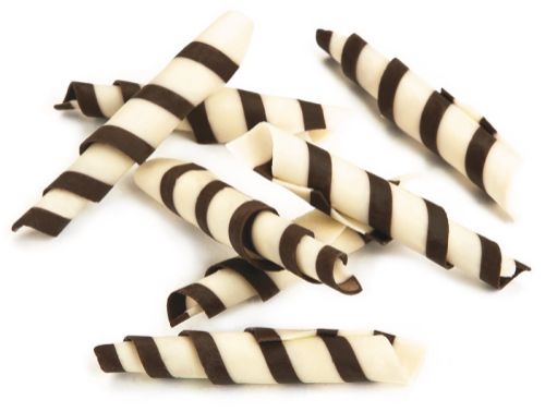 Chokladdekor, Twister, vit choklad med mörka streck, l: 55 mm (1 kg)