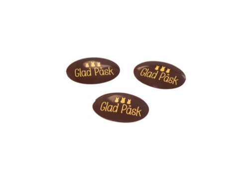 Chokladdekor, oval, mörk choklad, Glad Påsk, 40x30 mm (190 st)