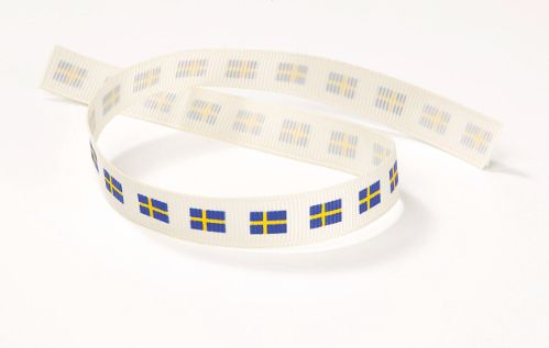 Tygband, Svenska flaggan, off white, 13 mm x 100 m