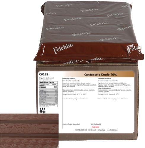 Felchlin, Centenario Crudo 70 %, mörk choklad, block (2x2,5 kg)