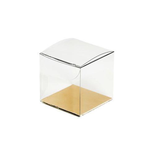 Transparent ask med guldskiva, kub, 60x60x60 mm (50 st)