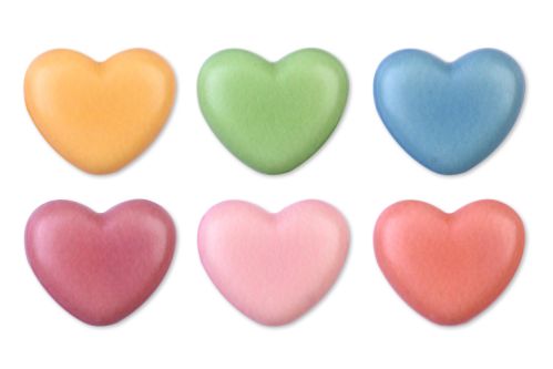 Chokladdekor, 3D hjärtan, mini, mixade färger, 20x17 mm (96 st)