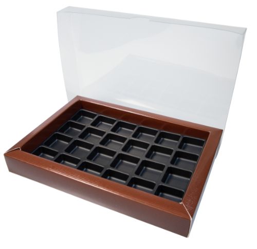 Pralinask, brun med transparent lock, för 24 praliner (50 st)